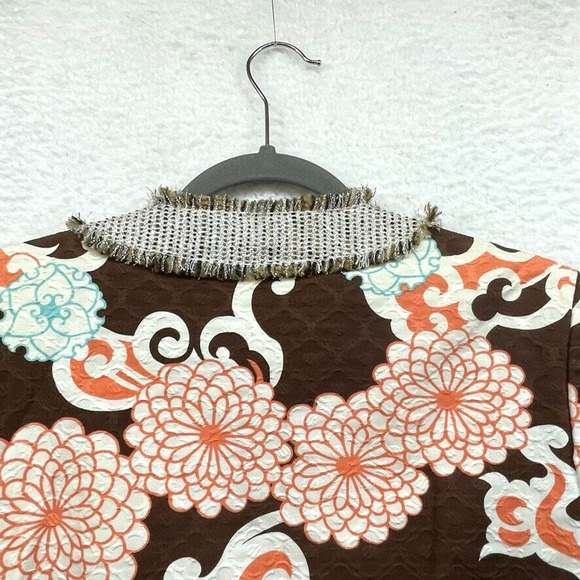 Trina Turk Jacket Womens 8 Brown Orange Floral Blazer Wool Open Lined Career - Picture 5 of 11